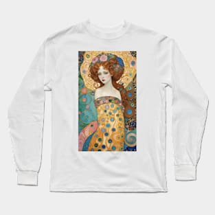 Gustav Klimt's Golden Enigma: Inspired Woman in Radiant Majesty Long Sleeve T-Shirt